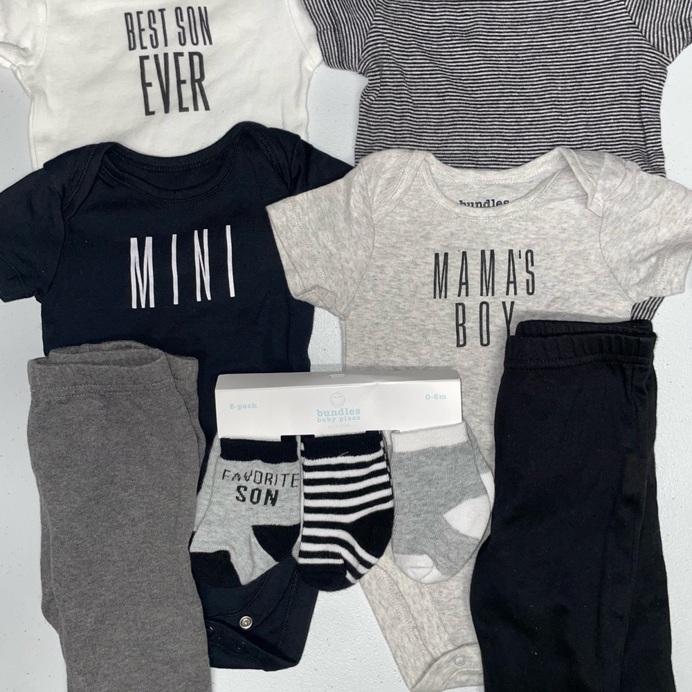 Bundles: Baby Boy (4) Onesies, (2) Pants, & 6 Pairs of Socks (3-6 Months)